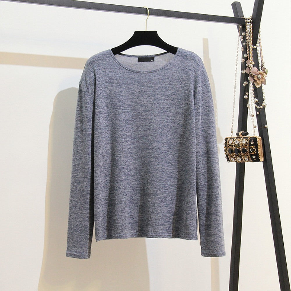 Autumn Extra Plus Size Women's Fat Thin Round Neck T-Shirt Long-Sleeved Bottoming Shirt