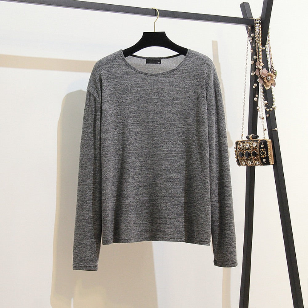Autumn Extra Plus Size Women's Fat Thin Round Neck T-Shirt Long-Sleeved Bottoming Shirt
