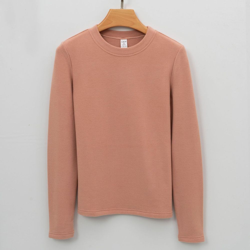 Women's Round Neck Long-sleeved Thermal T-shirt Solid Color