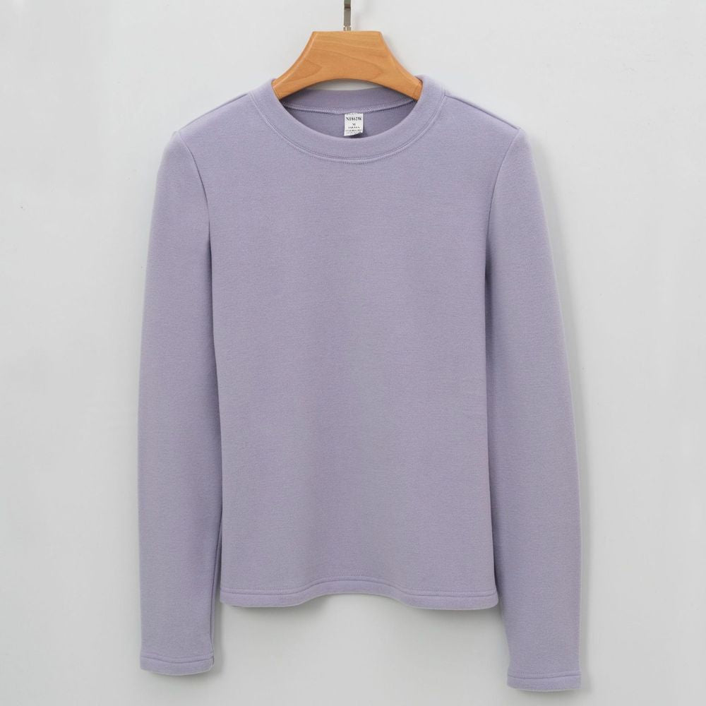 Women's Round Neck Long-sleeved Thermal T-shirt Solid Color