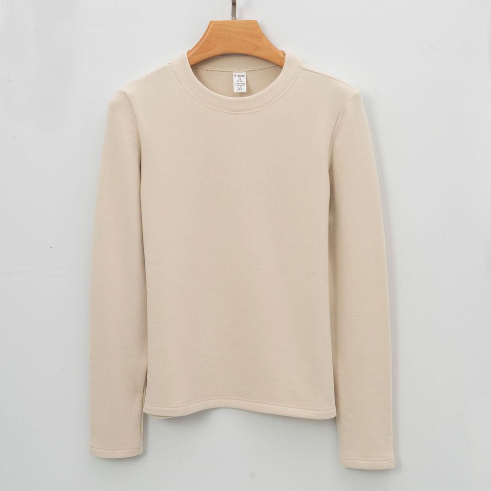 Women's Round Neck Long-sleeved Thermal T-shirt Solid Color