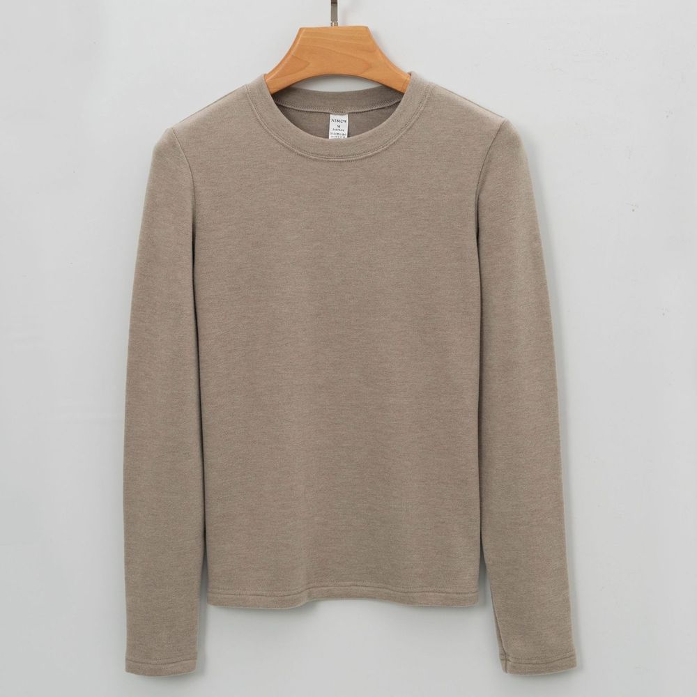 Women's Round Neck Long-sleeved Thermal T-shirt Solid Color