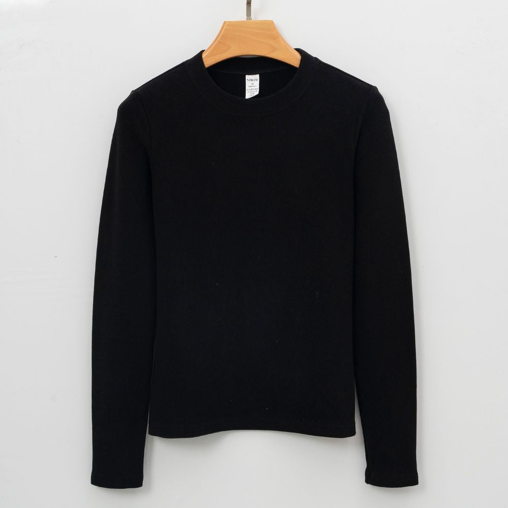 Women's Round Neck Long-sleeved Thermal T-shirt Solid Color