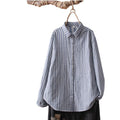 Women's Literary Casual Lapel Striped Double-Layer Cotton Gauze Long Sleeve Shirt